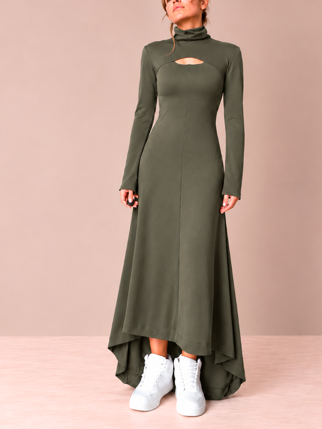 VESTIDO MAXI VERDE OLIVA
