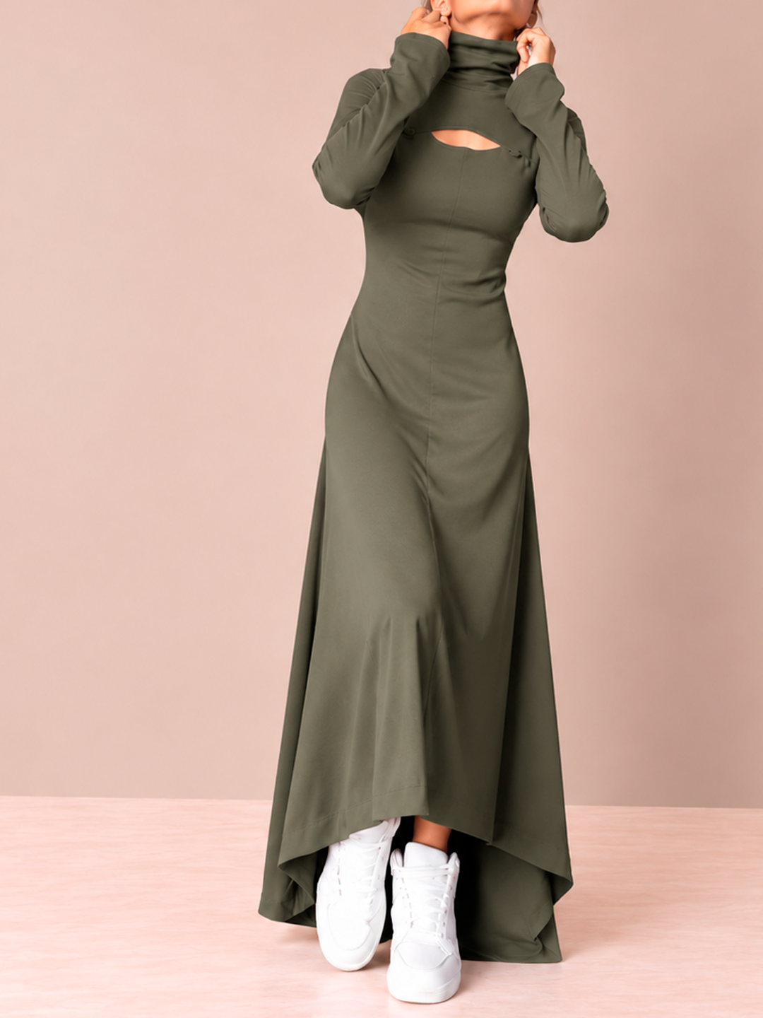 VESTIDO MAXI VERDE OLIVA  Imagen principal del producto