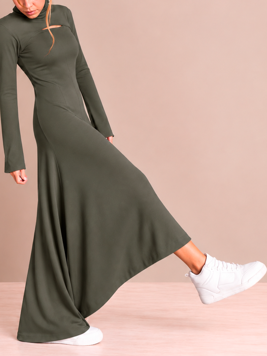 VESTIDO MAXI VERDE OLIVA